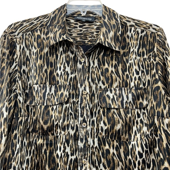 💥2/$15 Jones New York black brown leopard print long sleeve button down top 18W - Picture 4 of 8